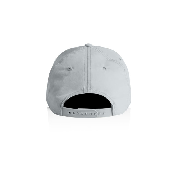 A light grey cap featuring a rear adjustable strap and a logo on the back.