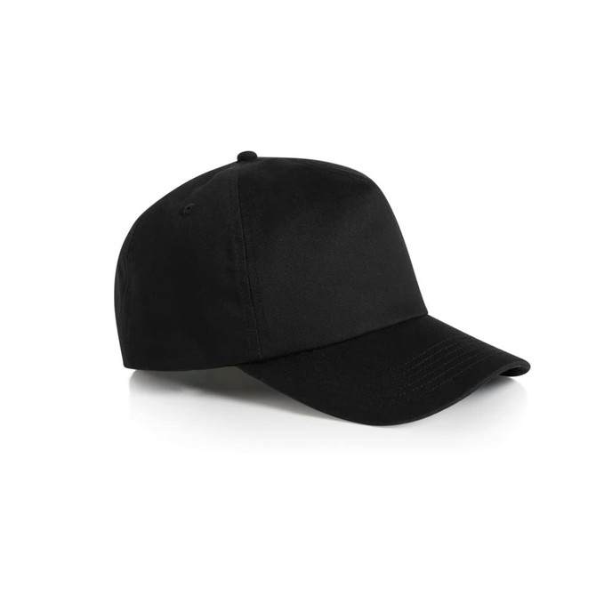 A black soft cap with a curved brim and a branding logo, positioned at a slight angle.