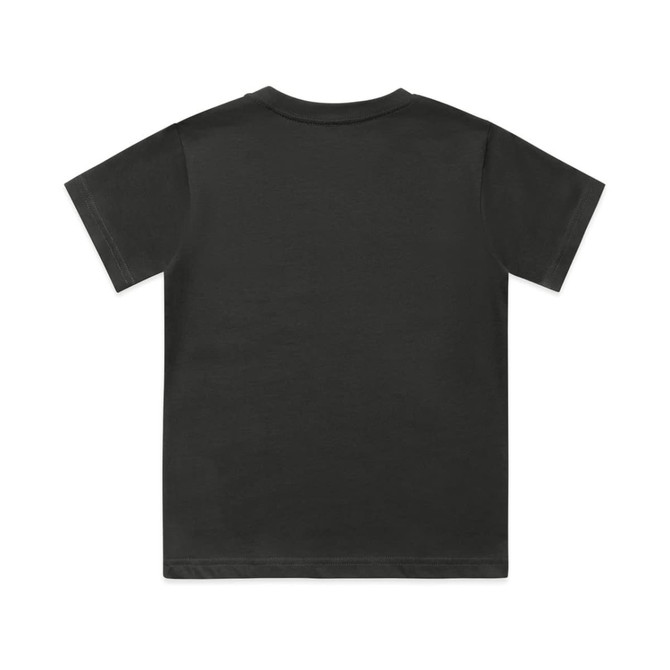 A black youth classic tee with a plain back design and short sleeves. It features a logo on the neckline.