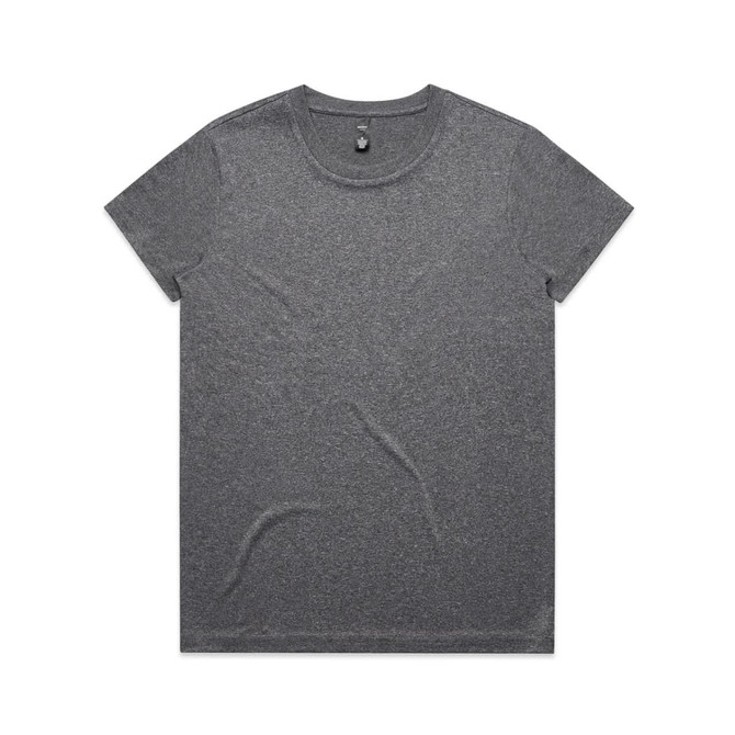 A grey active tee with a round neckline and short sleeves. It has a logo on the upper back.