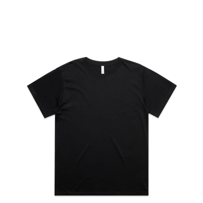 A black boyfriend tee features a classic crew neck and short sleeves, with a plain design and a logo on the label.