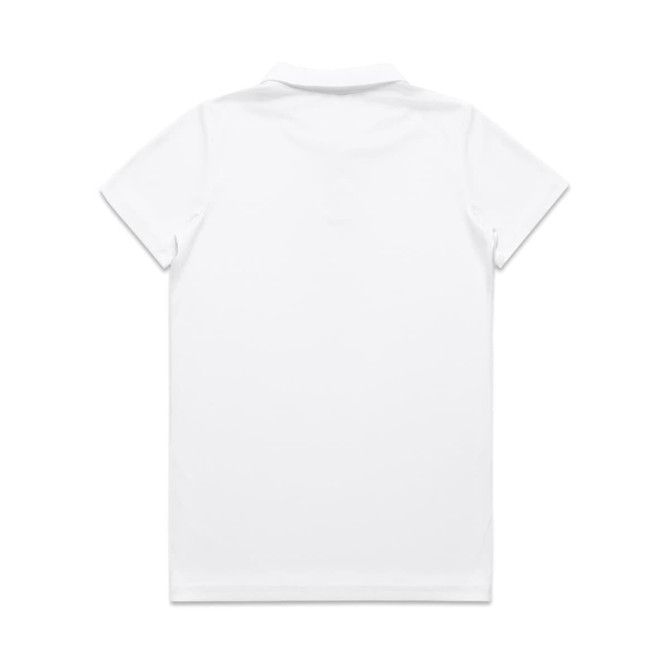 A white polo shirt featuring a classic design and a small logo on the back. Suitable for workwear.