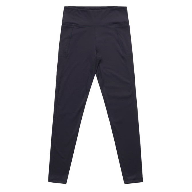 Active leggings in black with a high waistband and two side pockets, featuring a logo.