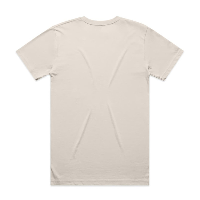 A beige Block Tee T-shirt featuring a plain back design. The shirt has a logo on the label.