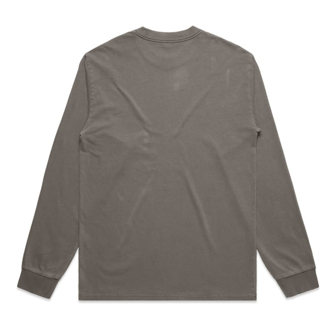 A long-sleeve tee in a faded khaki colour, featuring a plain back and fitted cuffs. It has a logo.
