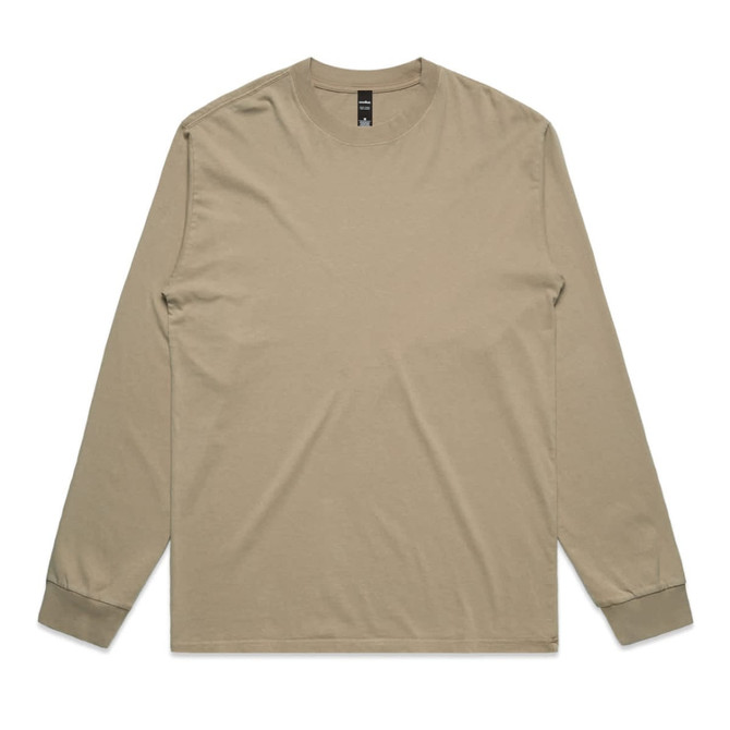 A long-sleeve tee in a faded olive green shade featuring a simple design and a small logo.