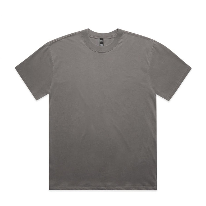 A grey t-shirt with a relaxed fit and a brand logo on the label.