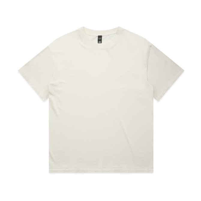 A plain white short-sleeve t-shirt with a relaxed fit and a logo tag on the collar.