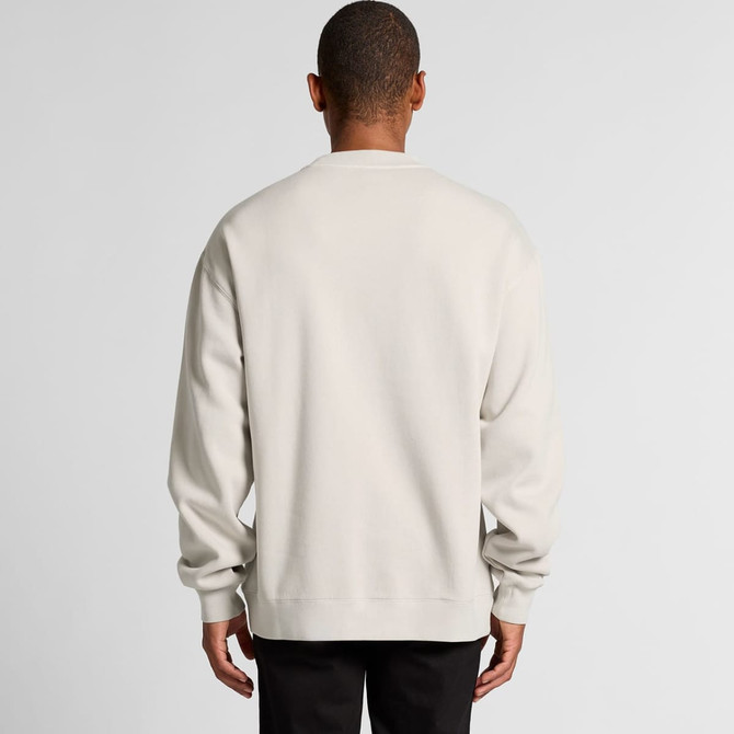 A light beige crew jumper viewed from the back, featuring long sleeves and a simple design. It has a logo.