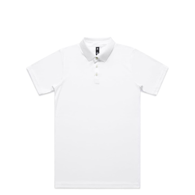 A white polo shirt with a collar, featuring a logo on the chest area.