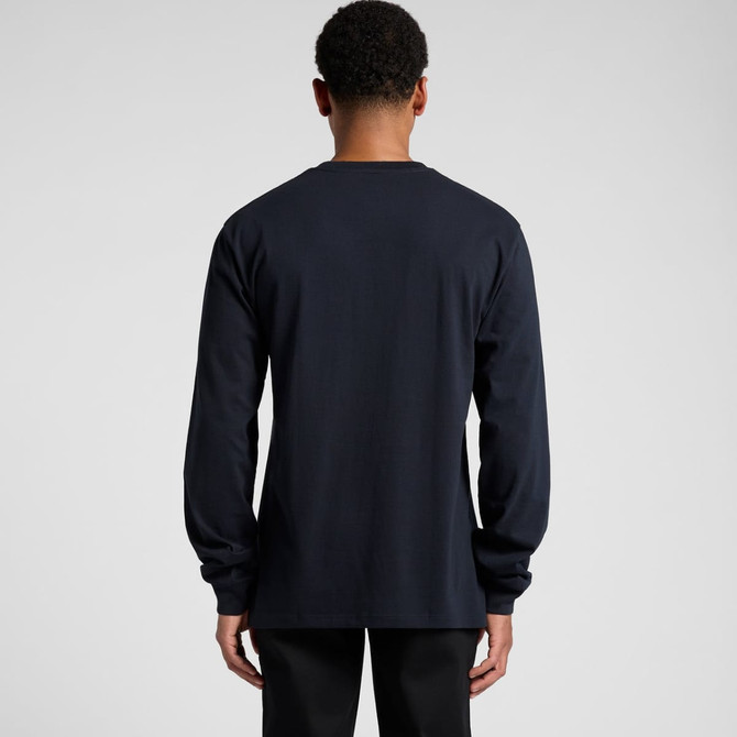 A long-sleeve t-shirt in navy blue with a plain back view and subtle branding.