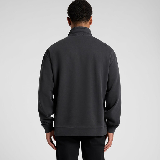 A dark grey jacket featuring a half zip and a collar, with a relaxed fit and long sleeves.
