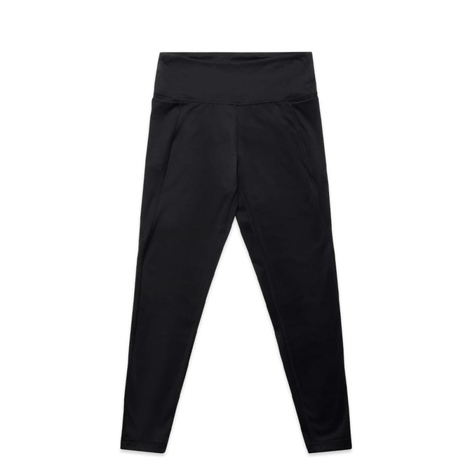 Mid-leg leggings in black, featuring a smooth waistband and a sleek design. Includes a logo on the waistband.