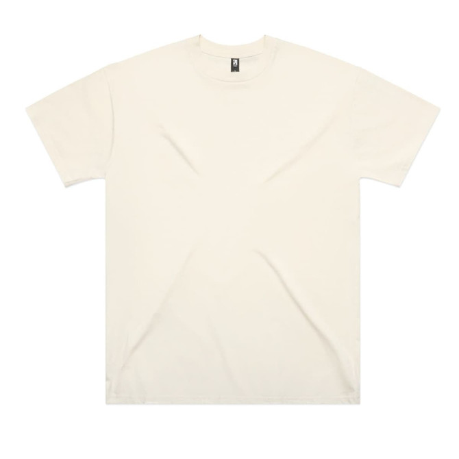 A classic oversized tee in a cream hue, featuring a logo on the neckline. Ideal for casual wear.