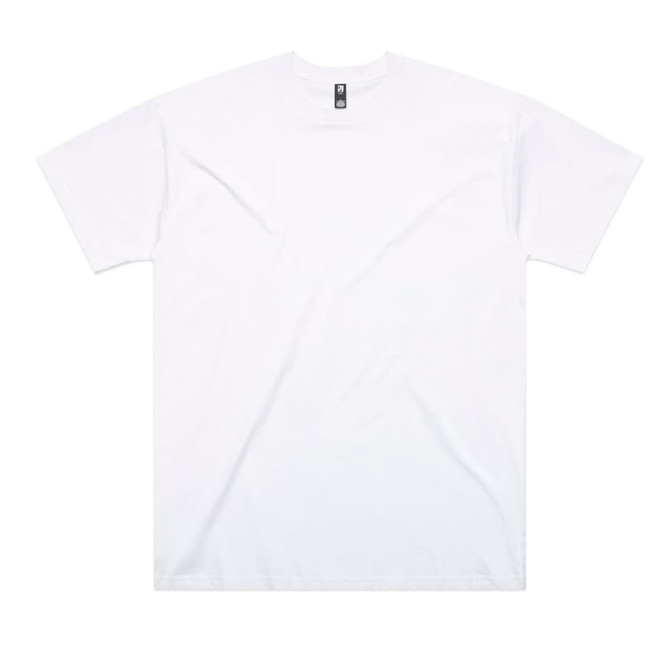 A white oversized t-shirt with a tag and no visible designs or logos.