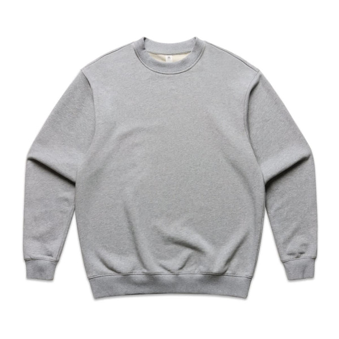 A grey jumper with a crew neckline and long sleeves, featuring a simple design and branding.