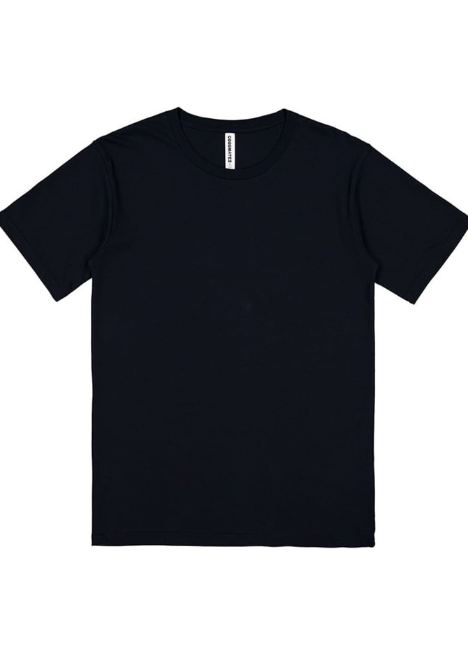 A navy short sleeve t-shirt with a plain design and a logo on the label.