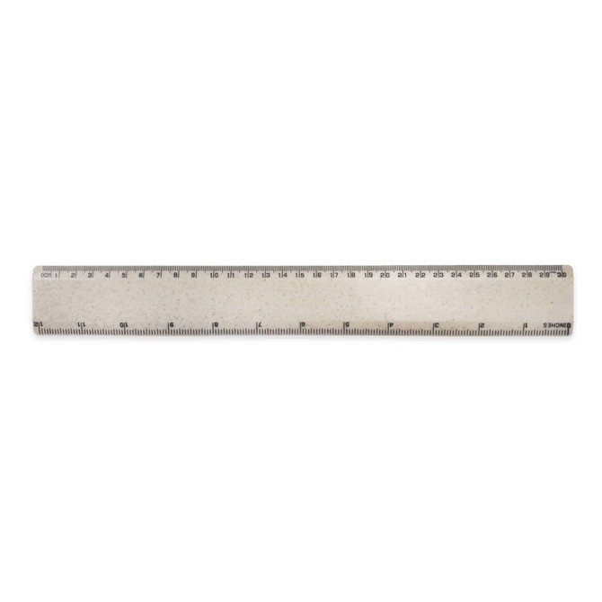 A 30cm wheatstraw ruler in a neutral tone, featuring metric measurements along its length and a logo.