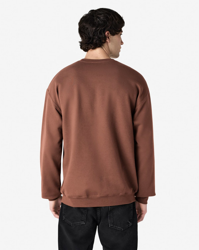 A brown Gildan Softstyle adult sweatshirt viewed from the back, featuring long sleeves and a relaxed fit.