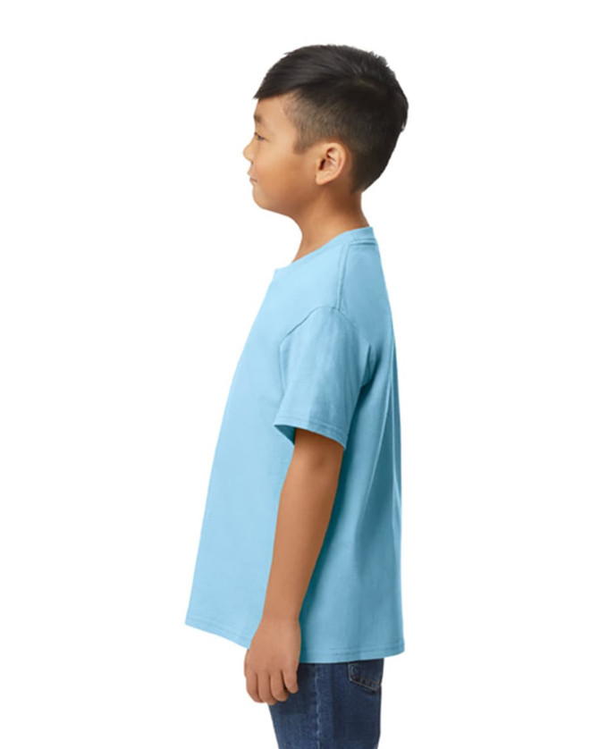 A blue youth midweight T-shirt featuring a plain back view, suitable for casual wear.