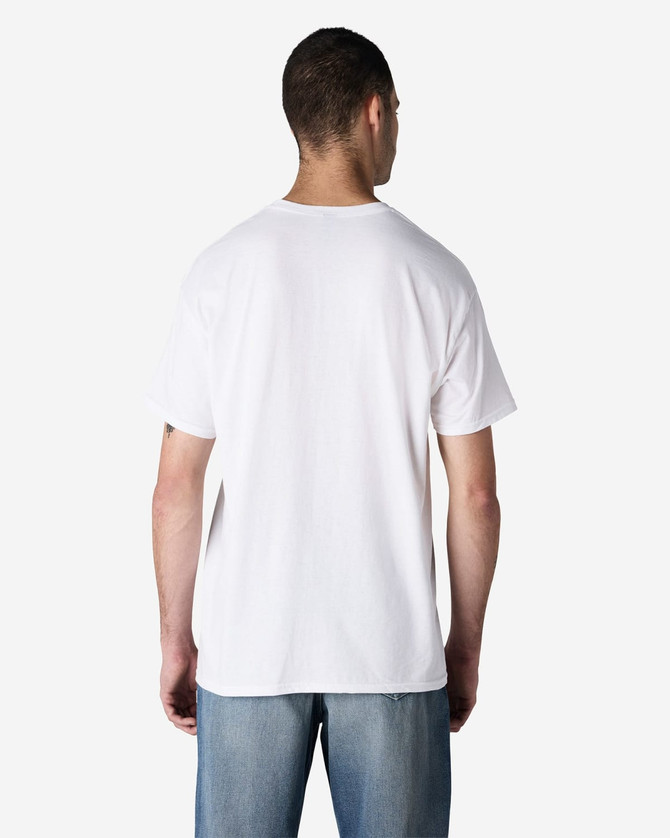 A white Gildan Light Cotton T-Shirt viewed from the back, featuring a simple design and a casual fit.