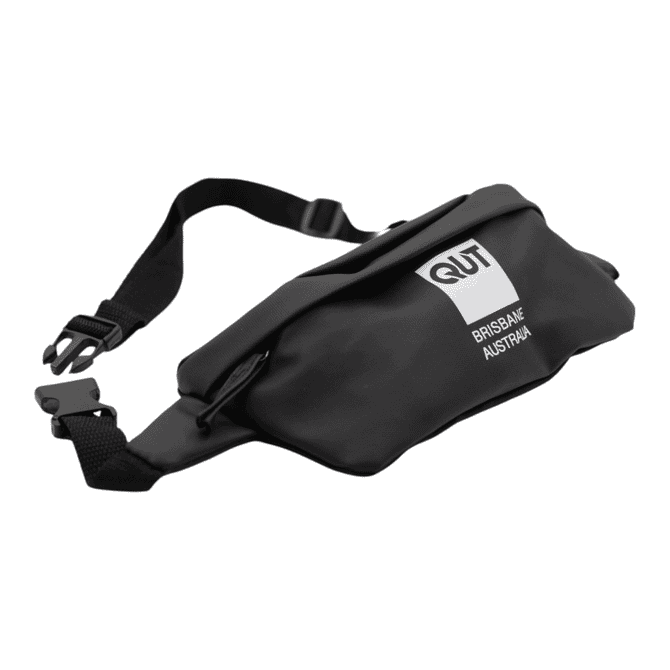 A black Boston Bag with an adjustable strap and a logo, featuring a sleek, minimalist design.