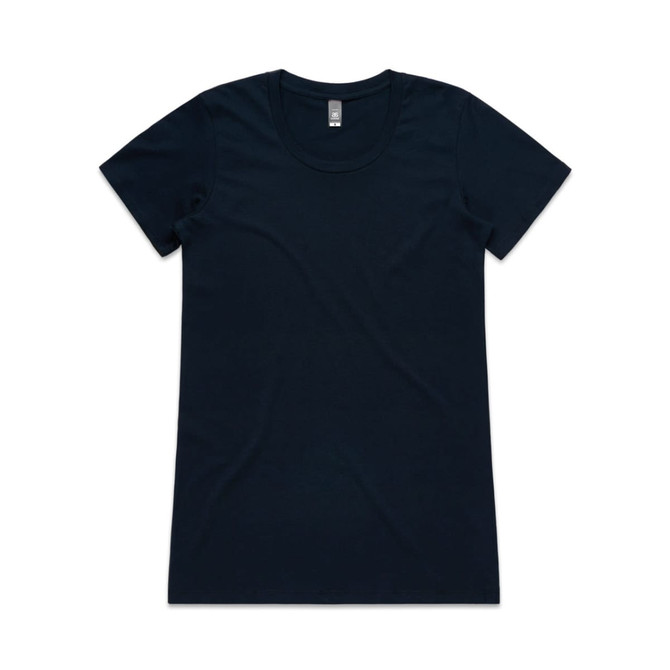 A navy blue t-shirt with a round neckline and short sleeves. It features a branding label inside.