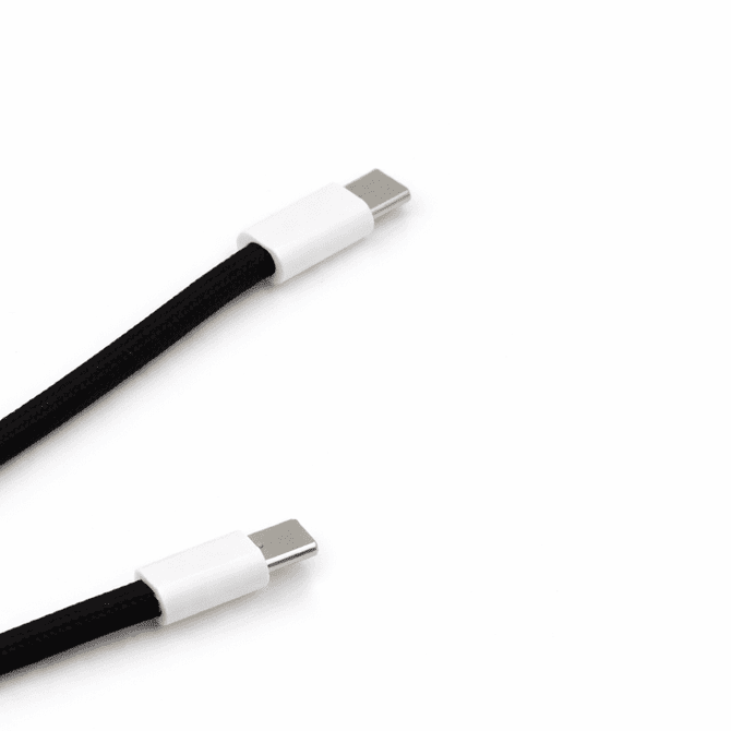 A black charging lanyard with two USB connectors at each end, featuring white accents.