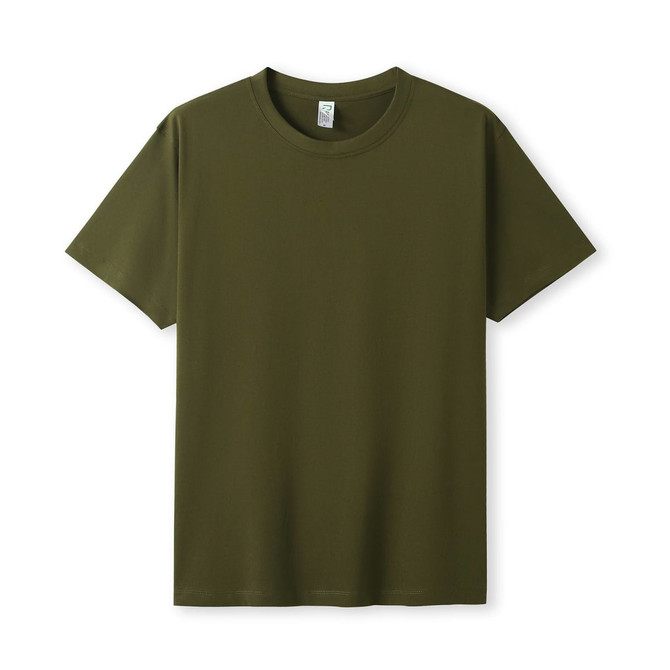 An olive green modern fit unisex T-shirt featuring a crew neckline and short sleeves.