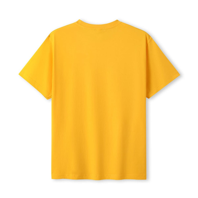 A yellow unisex modern fit t-shirt with short sleeves and a plain back design.