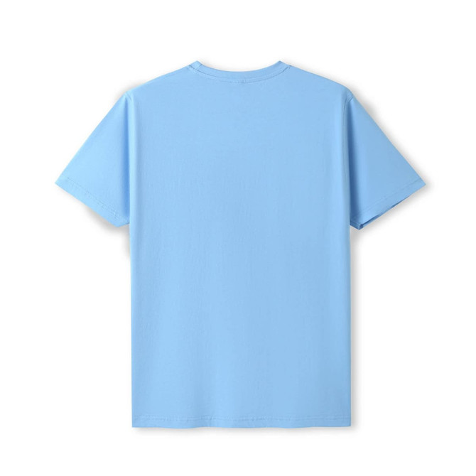A light blue modern fit t-shirt with short sleeves and a plain back design. It includes a logo.