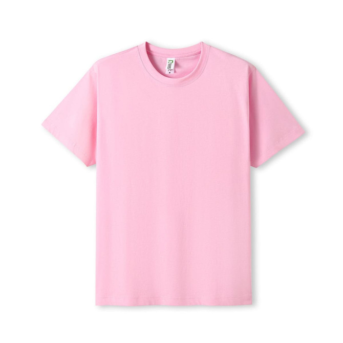 A pink modern fit unisex t-shirt with short sleeves and a crew neckline. The shirt features a logo.
