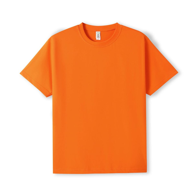 An orange unisex modern fit T-shirt with a crew neckline and short sleeves, featuring a logo.
