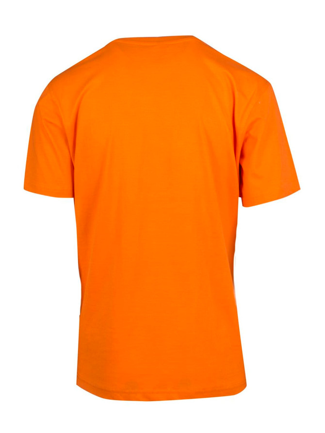An orange unisex modern fit T-shirt displayed from the back, featuring short sleeves.
