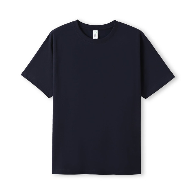 A navy unisex modern fit t-shirt with short sleeves and a round neckline. It features a logo on the label.