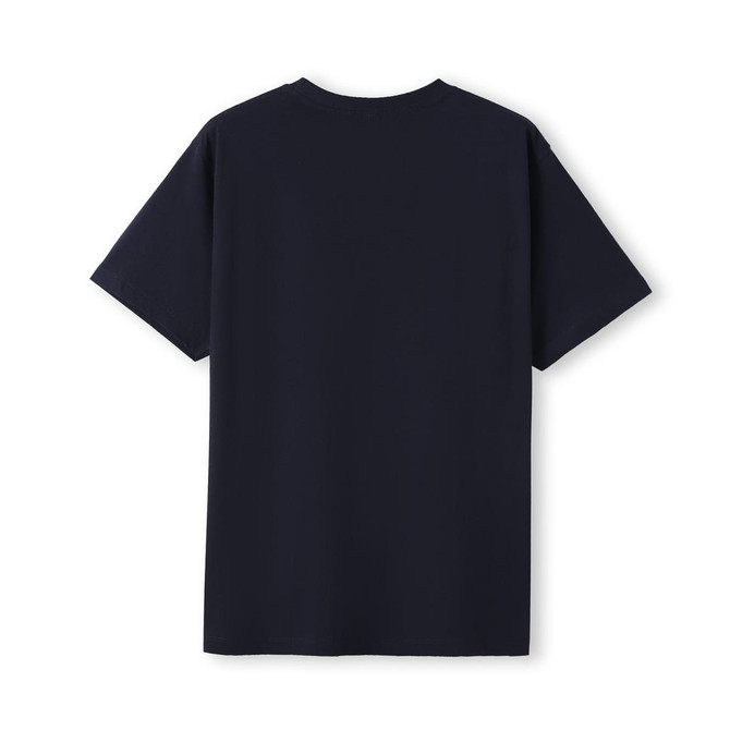 A black modern fit unisex T-shirt, showcasing the back design. Includes a logo on the fabric.
