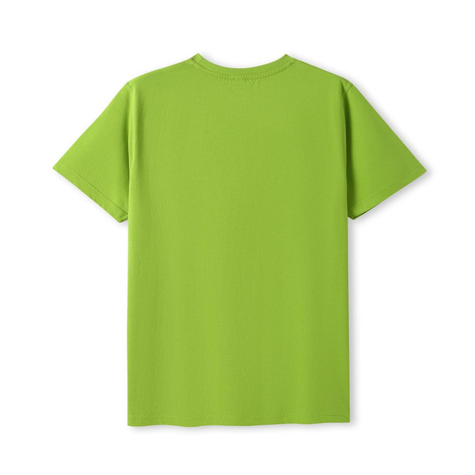 A unisex modern fit tee in a vibrant green colour, featuring a plain back without any graphics or logos.