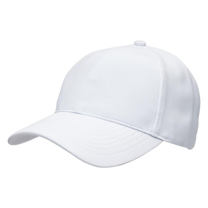A white Ottoman cap with a curved brim and a small knob on top. It features a logo.