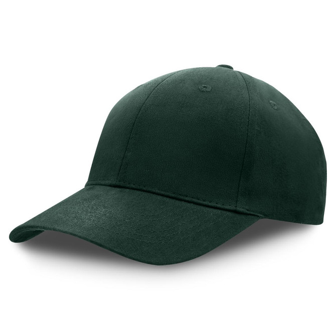 A dark green premium soft cotton cap featuring a curved peak and an adjustable strap at the back.