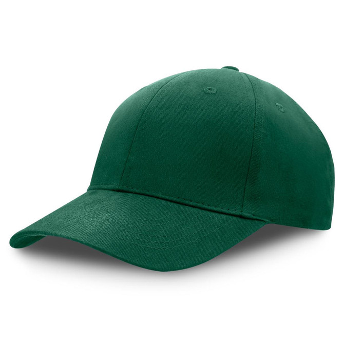 A green premium soft cotton cap with a curved brim and six-panel design. It features a logo on the front.