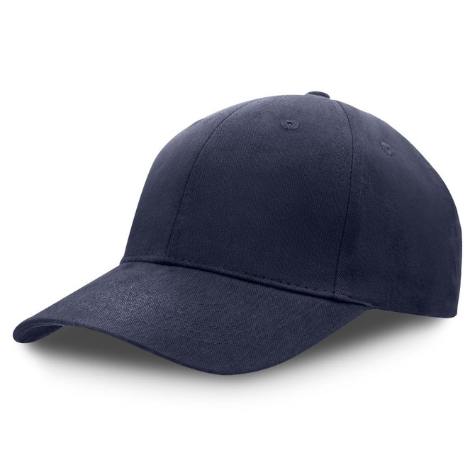 A dark navy premium soft cotton cap with an adjustable strap and a logo on the front.