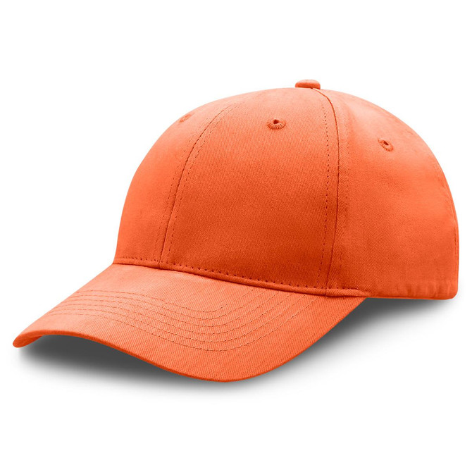 An orange premium soft cotton cap with a curved brim and a logo on the front.