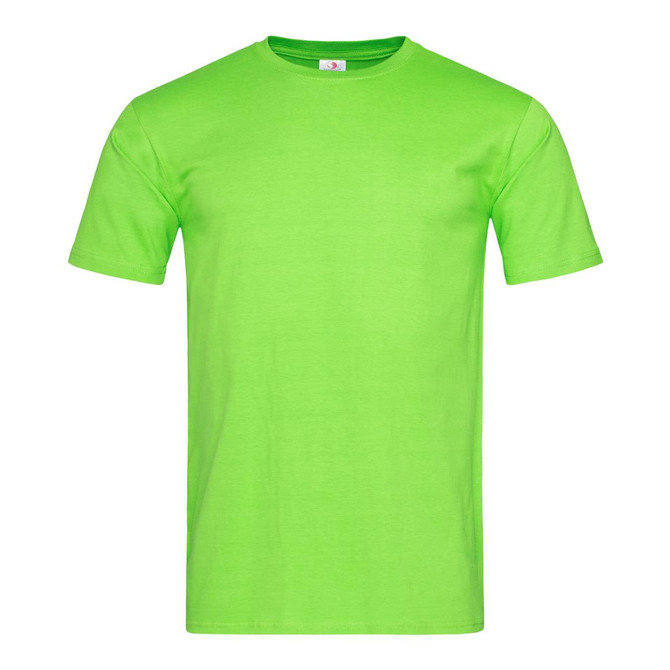 A bright green fitted T-shirt with a round neck and short sleeves. It features a small logo on the label.
