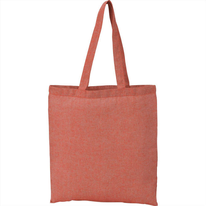 A peach-coloured recycled cotton twill tote bag with two sturdy handles and a simple design.