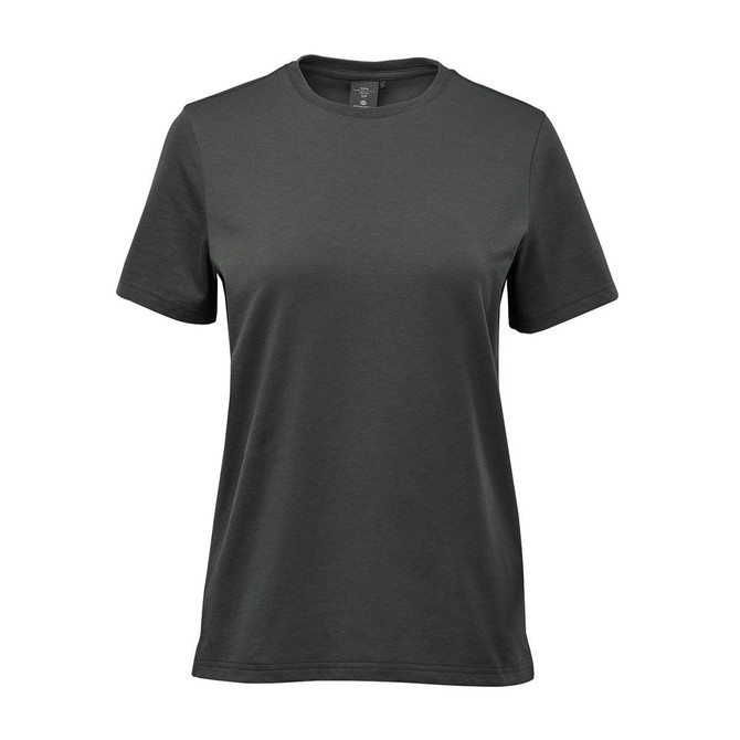A women's dark green Settebello T-shirt with short sleeves and a round neckline. It features a logo on the label.