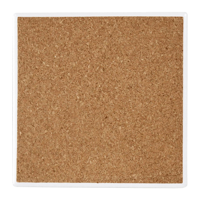 A square sublimated ceramic coaster in a natural cork finish, featuring a plain design with rounded corners.