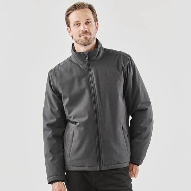 Men's Athabasca Thermal Jacket in dark grey, featuring a zip closure and a simple design. Includes a logo.