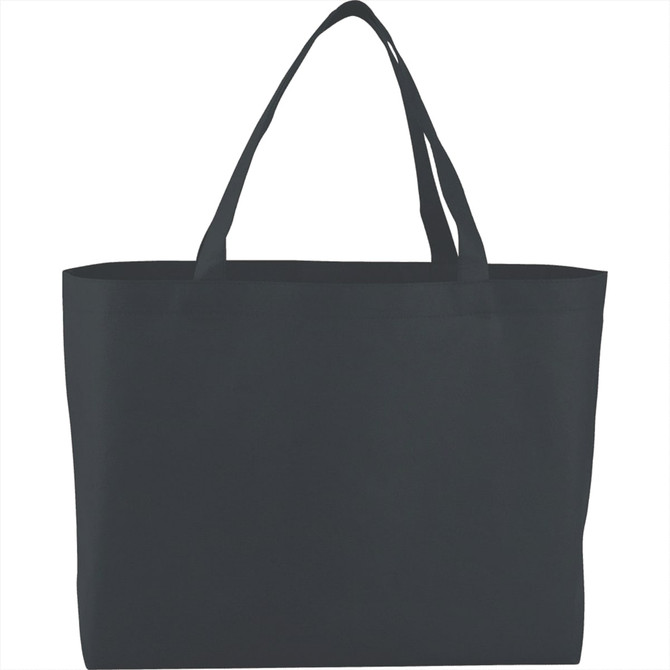 A large, dark grey non-woven tote bag with two sturdy handles and no visible branding.