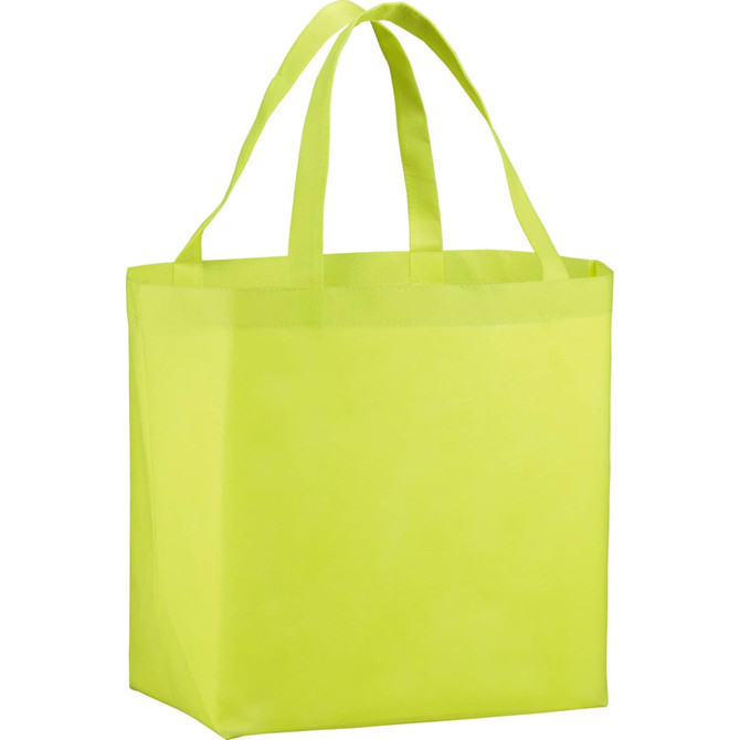 A bright lime green non-woven shopper tote bag with two sturdy handles and a spacious design.