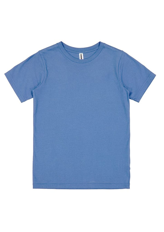 A short sleeve T-shirt in a light blue colour, featuring a plain design and a small logo.